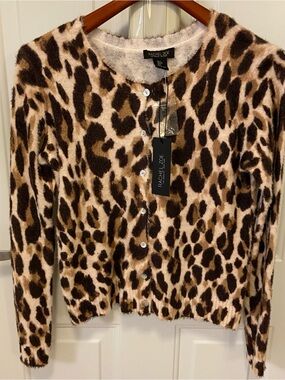 🐆Rachel Zoe Fuzzy Leopard-Print Cardigan in Brown and Tan🐆